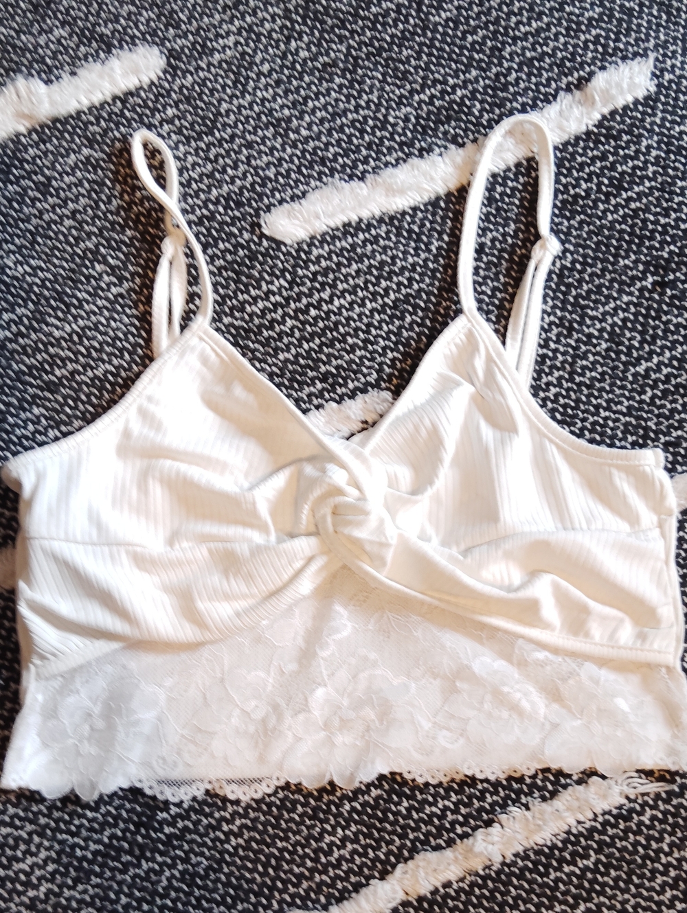 White Lace Trim Twist Front Bralette Tank S